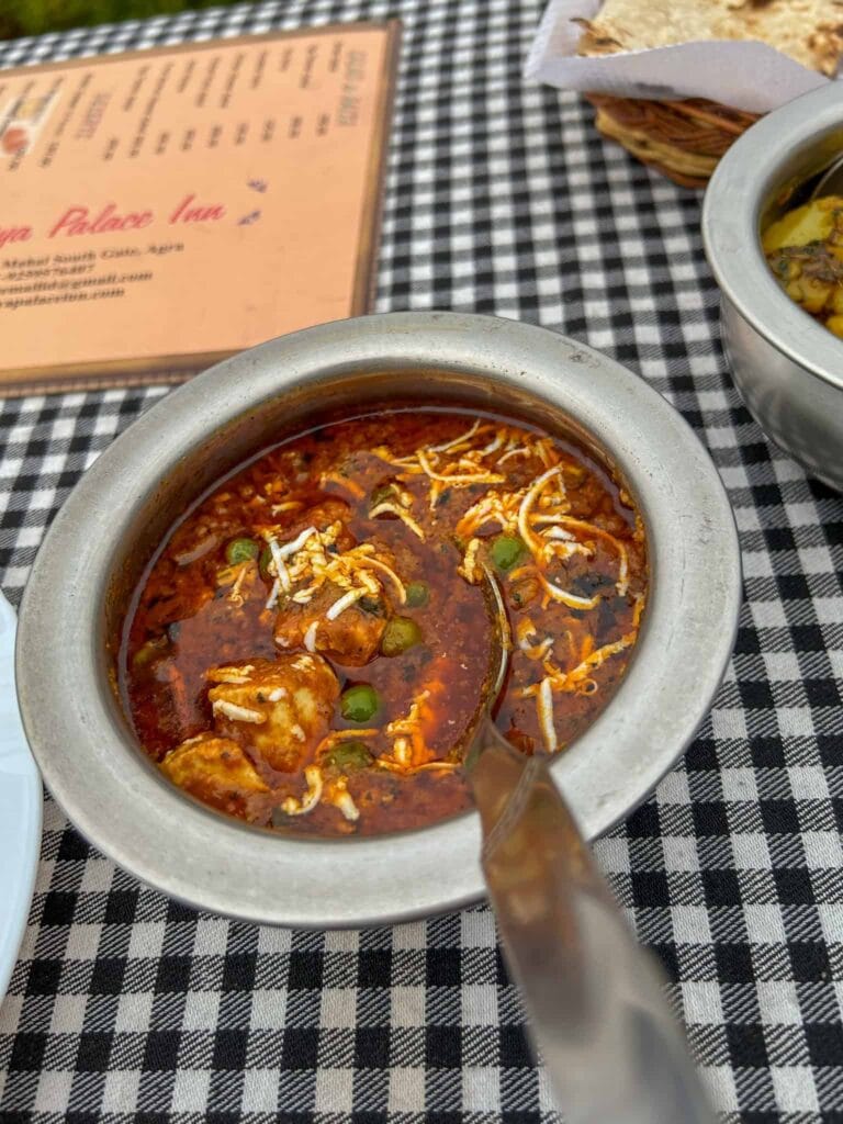 if you ask what to eat in delhi and agra and where to eat the best matar paneer or paneer curry, this is it