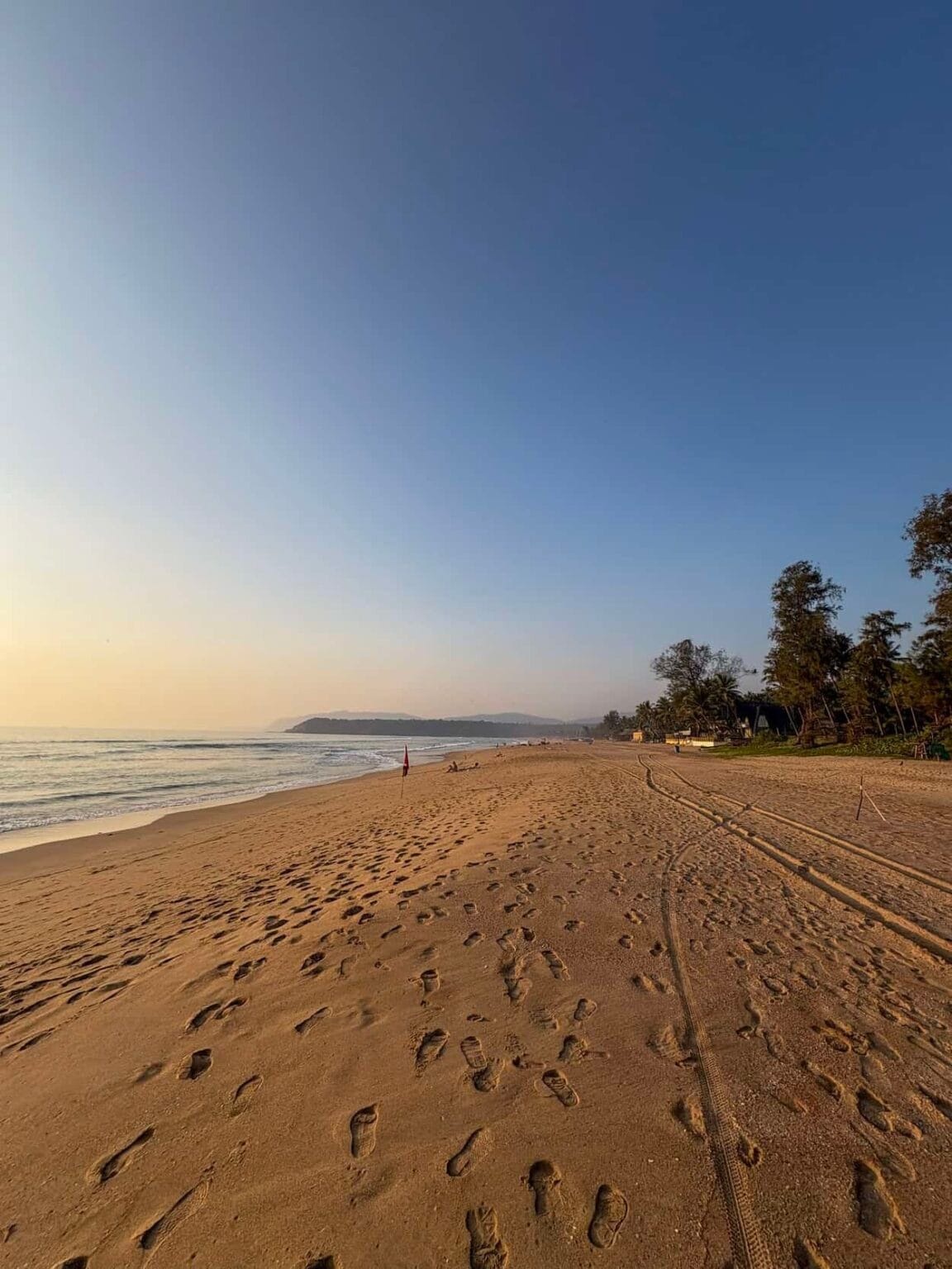 Walk along Agonda Beach in Goa. Empty relaxed beach