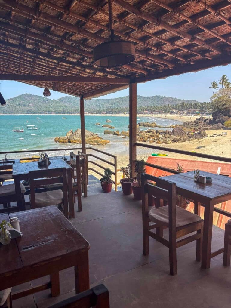 pacific sunset view palolem , colomb bay. restaurant view